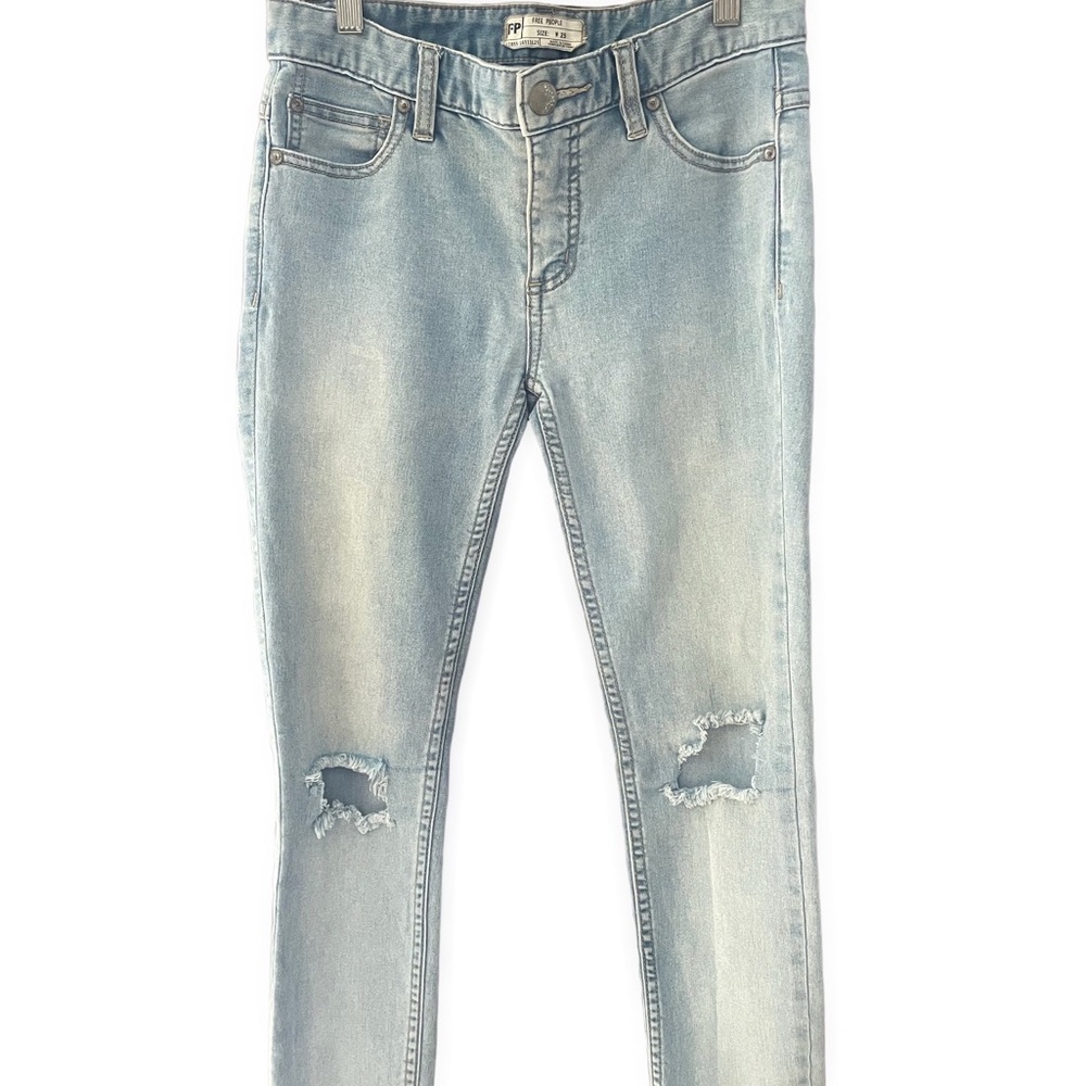 FREE PEOPLE HIGH RISE BUSTED KNEE SKINNY STRETCH JEAN SZ 25